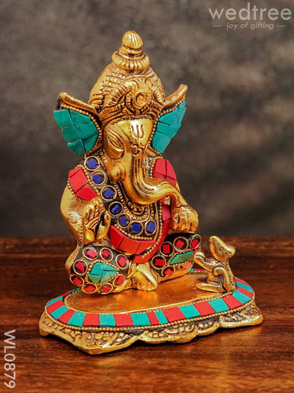 White Metal Gold Finish Ganesh with Mouse Small