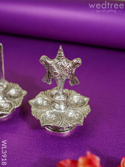 White Metal Shanku Chakra Diya