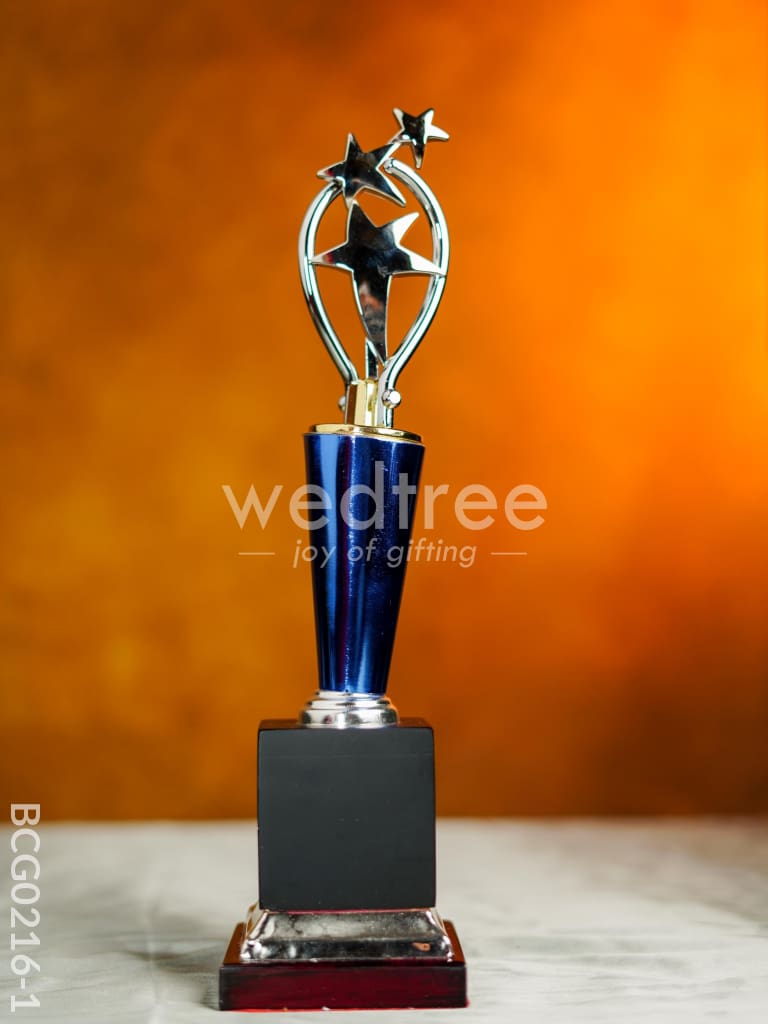 Wooden Blue Trophy with 3 Stars - BCG0216