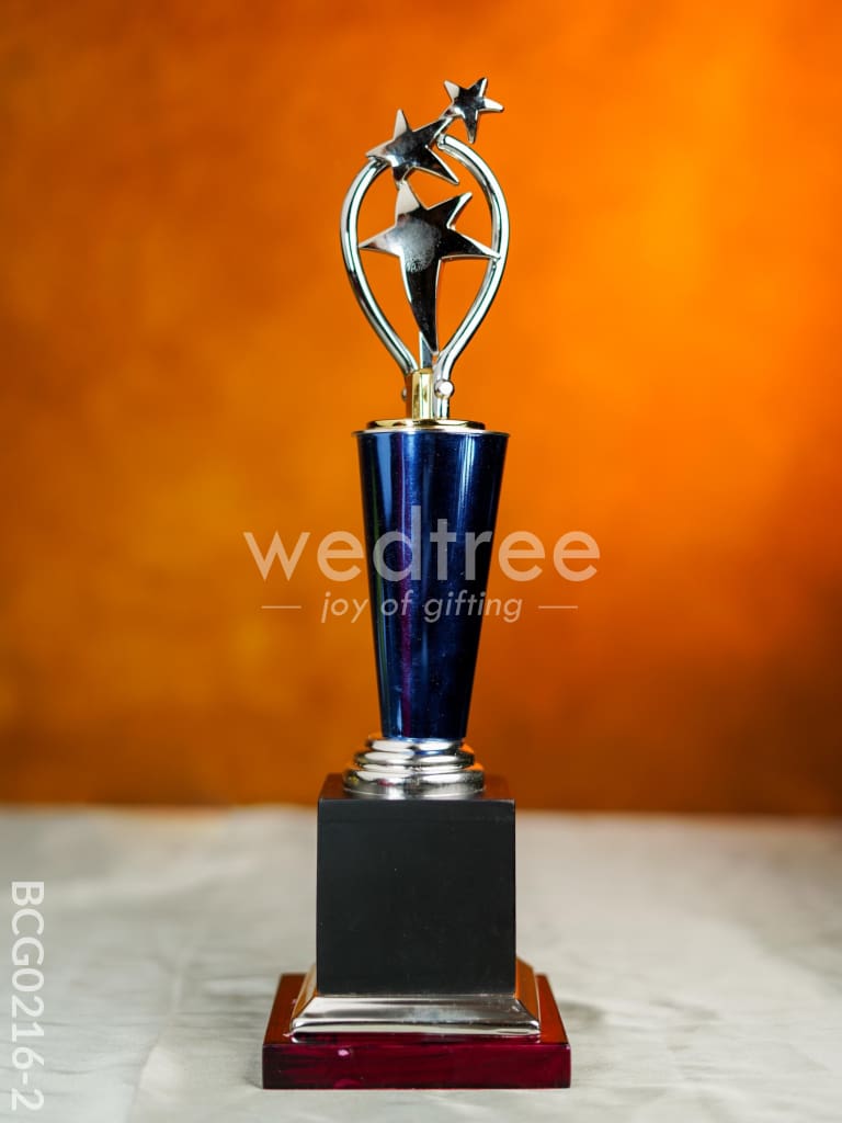 Wooden Blue Trophy with 3 Stars