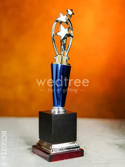 Wooden Blue Trophy with 3 Stars