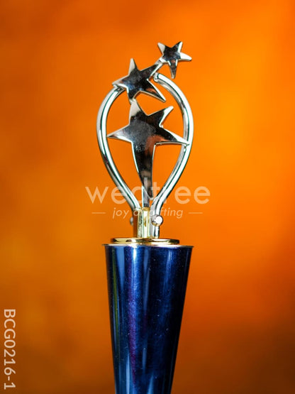 Wooden Blue Trophy with 3 Stars