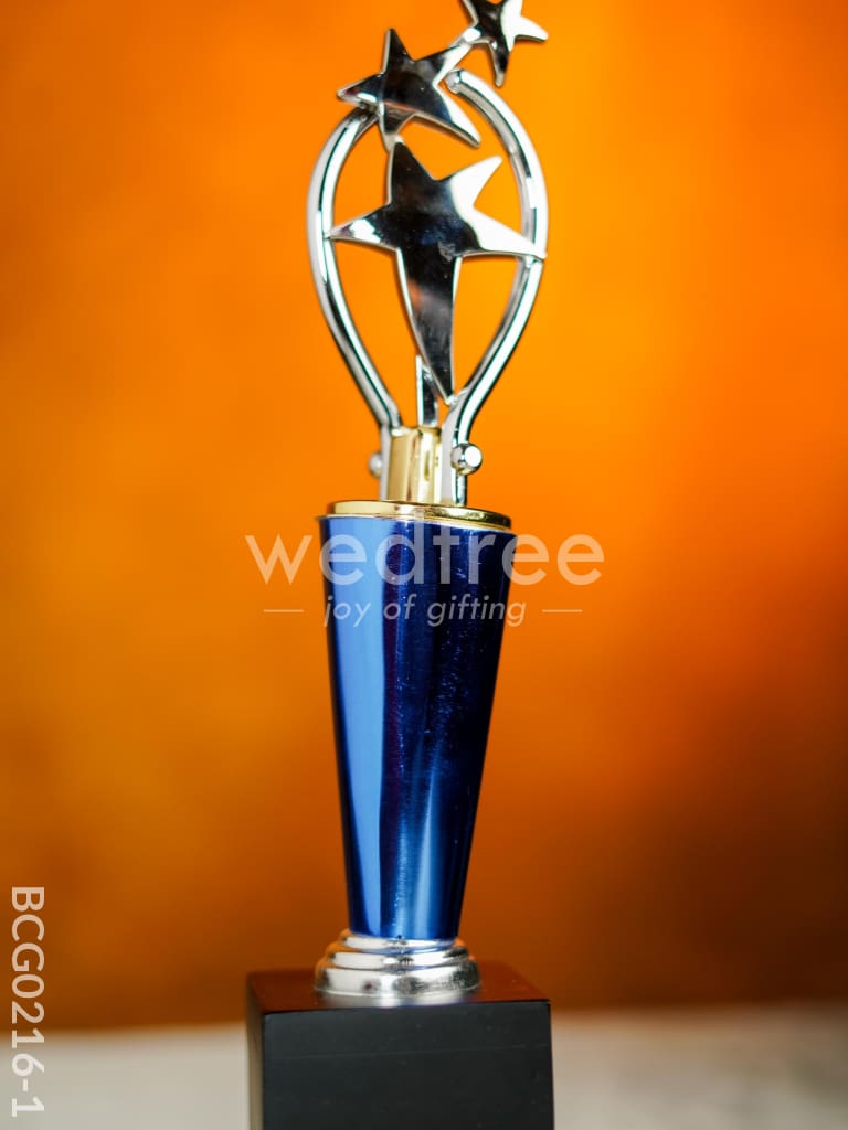 Wooden Blue Trophy with 3 Stars