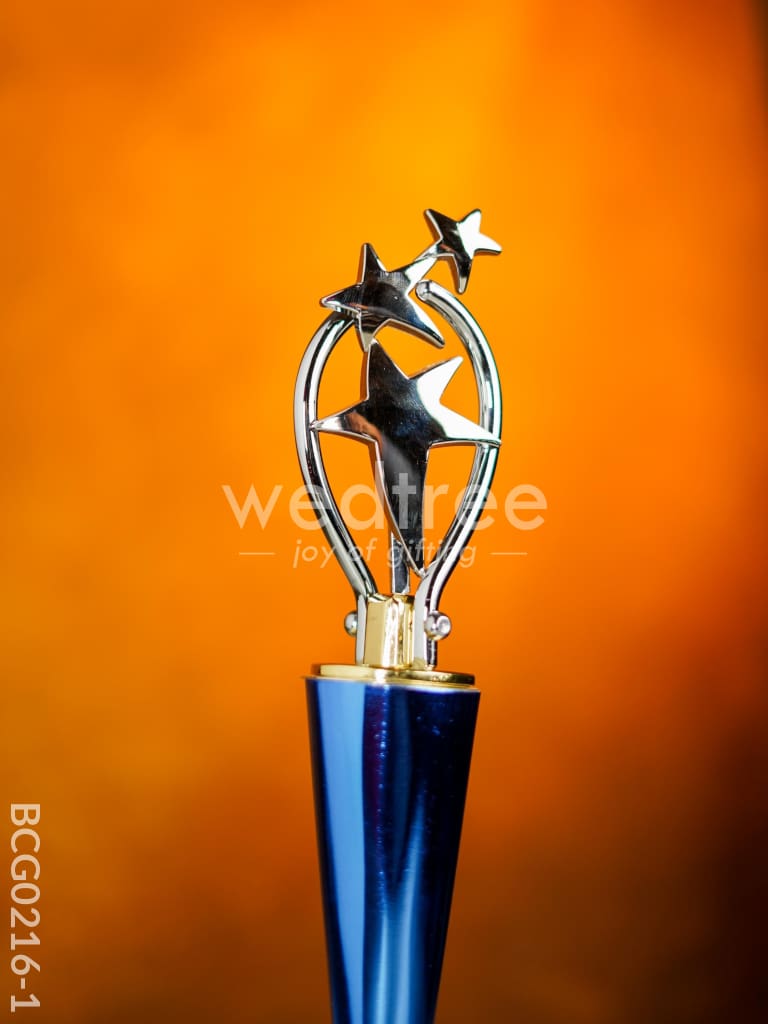 Wooden Blue Trophy with 3 Stars - BCG0216