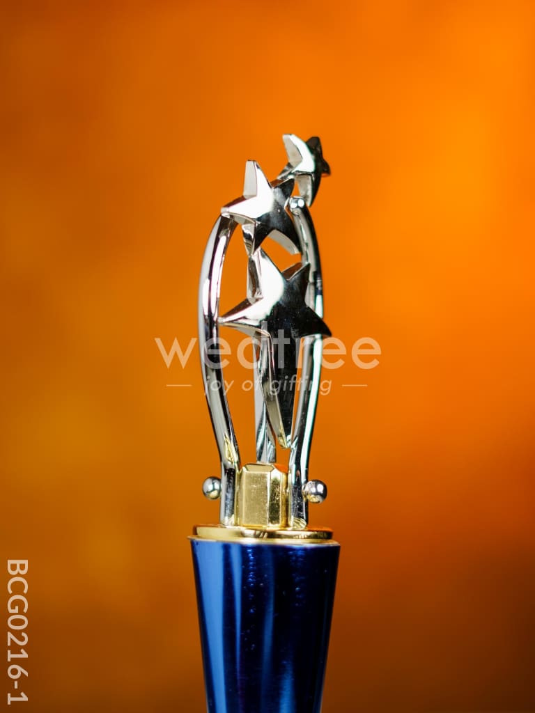 Wooden Blue Trophy with 3 Stars