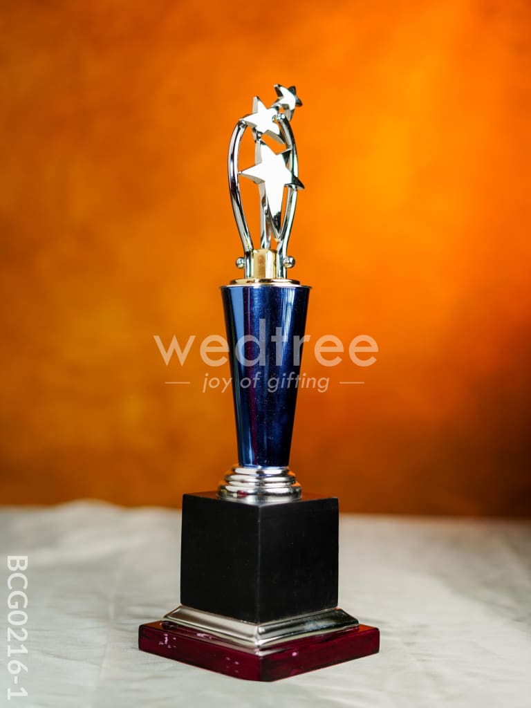 Wooden Blue Trophy with 3 Stars