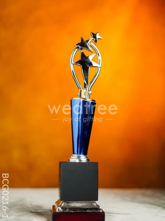 Wooden Blue Trophy with 3 Stars - BCG0216