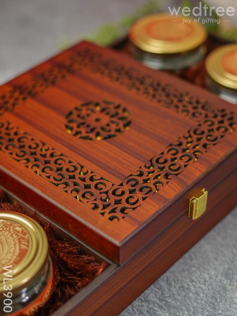 Wooden Dry Fruit Box with 4 Jars