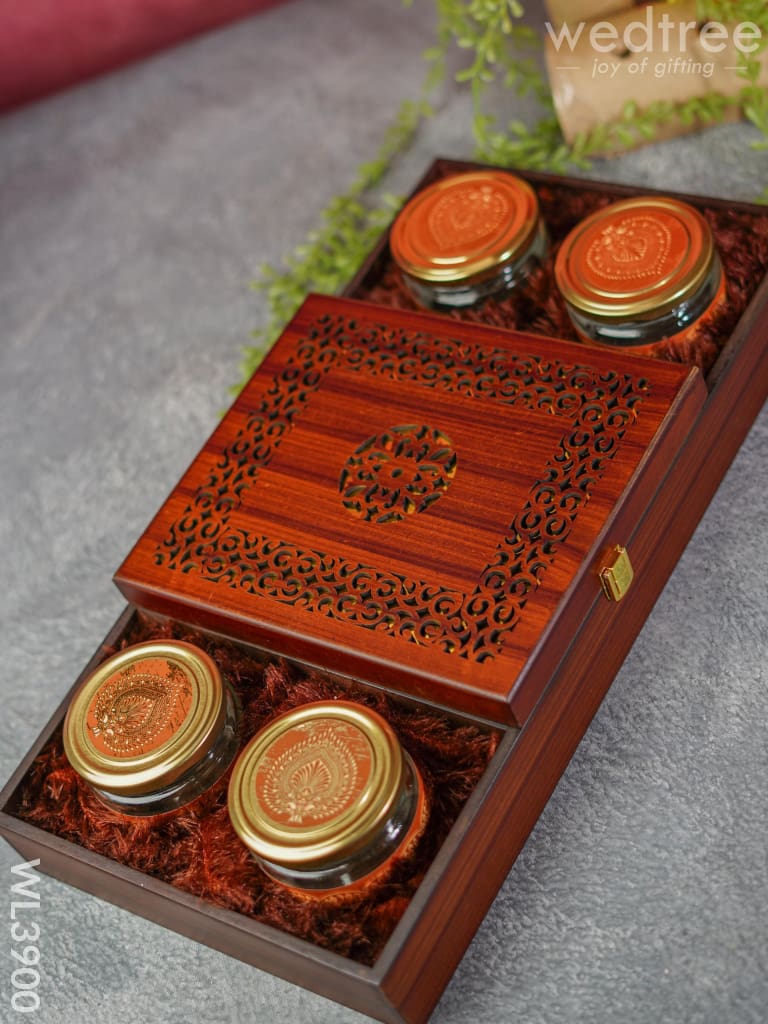 Wooden Dry Fruit Box with 4 Jars