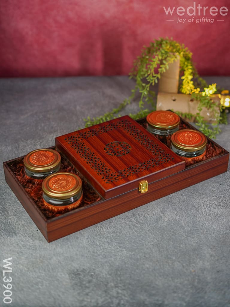 Wooden Dry Fruit Box with 4 Jars