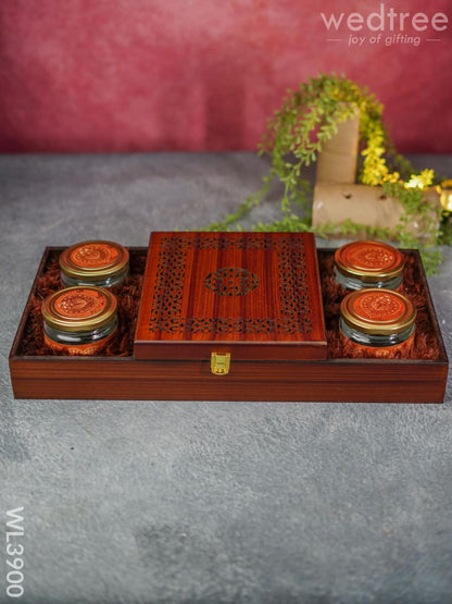 Wooden Dry Fruit Box with 4 Jars