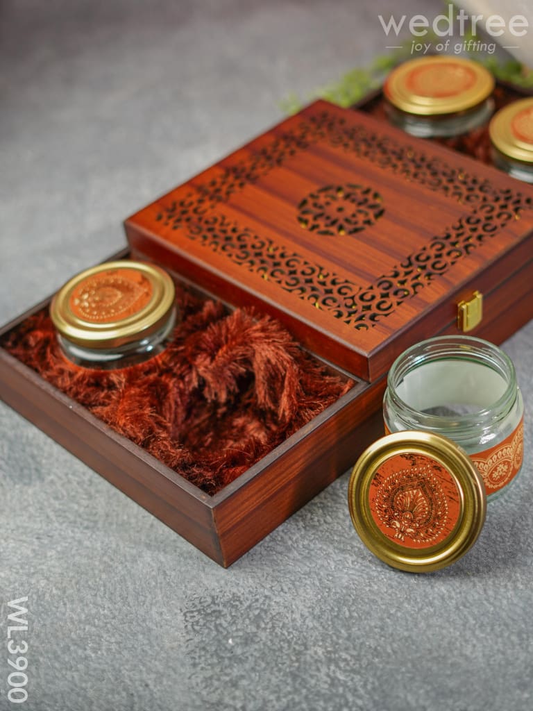 Wooden Dry Fruit Box with 4 Jars