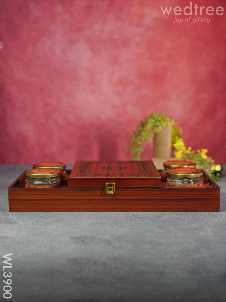 Wooden Dry Fruit Box with 4 Jars