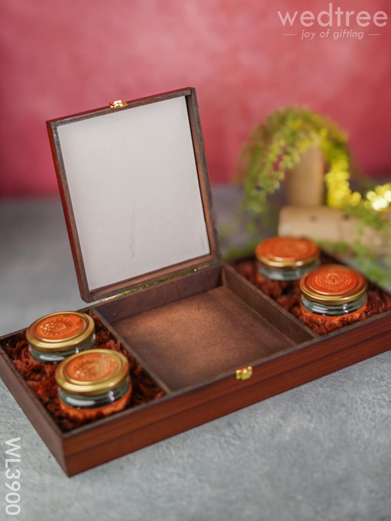 Wooden Dry Fruit Box with 4 Jars