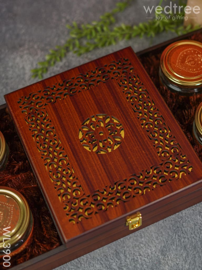 Wooden Dry Fruit Box with 4 Jars