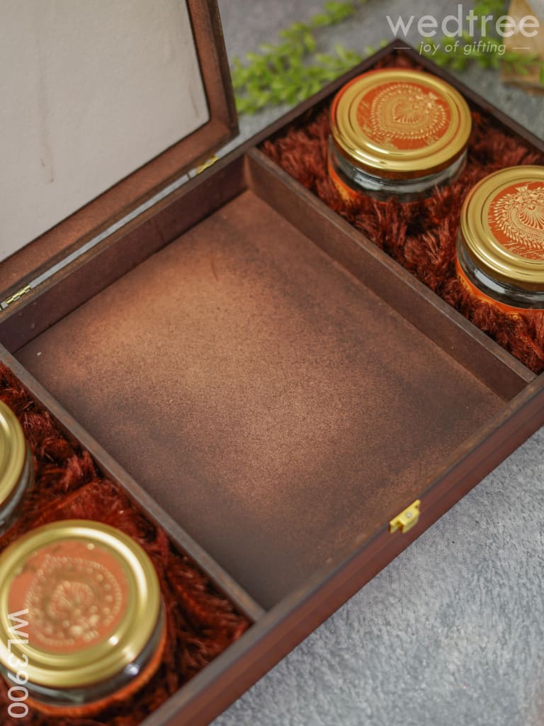 Wooden Dry Fruit Box with 4 Jars