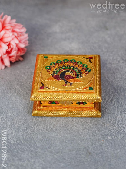 Wooden Dry Fruit Box with Meenakari Peacock Design