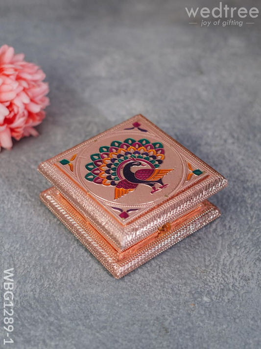 Wooden Dry Fruit Box with Meenakari Peacock Design