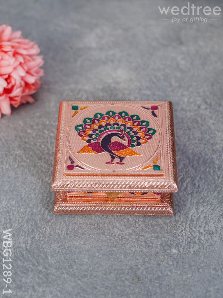 Wooden Dry Fruit Box with Meenakari Peacock Design