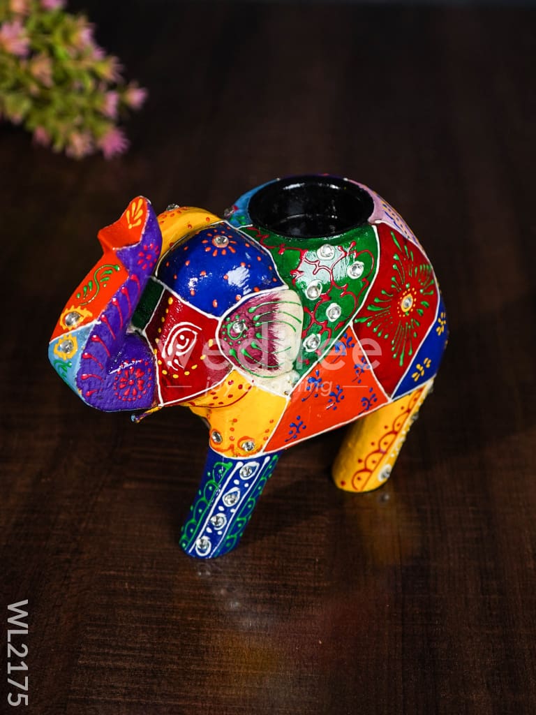 Wooden Elephant T - Light Holder