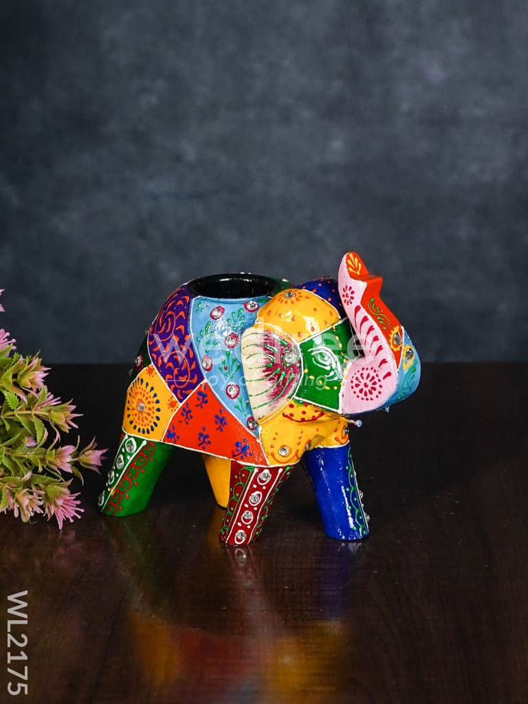 Wooden Elephant T - Light Holder