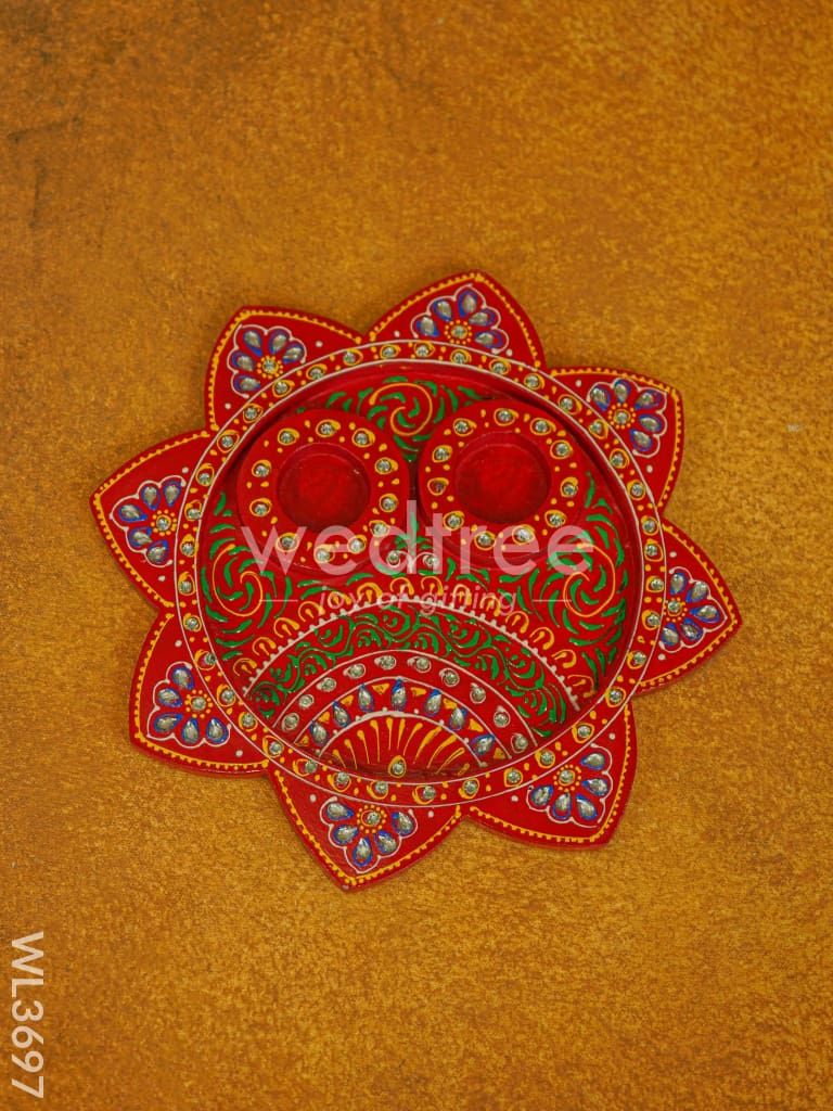 Wooden Hand Painted Pooja Thali Plate