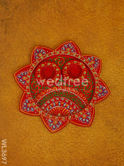 Wooden Hand Painted Pooja Thali Plate