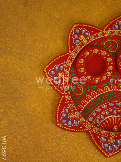 Wooden Hand Painted Pooja Thali Plate