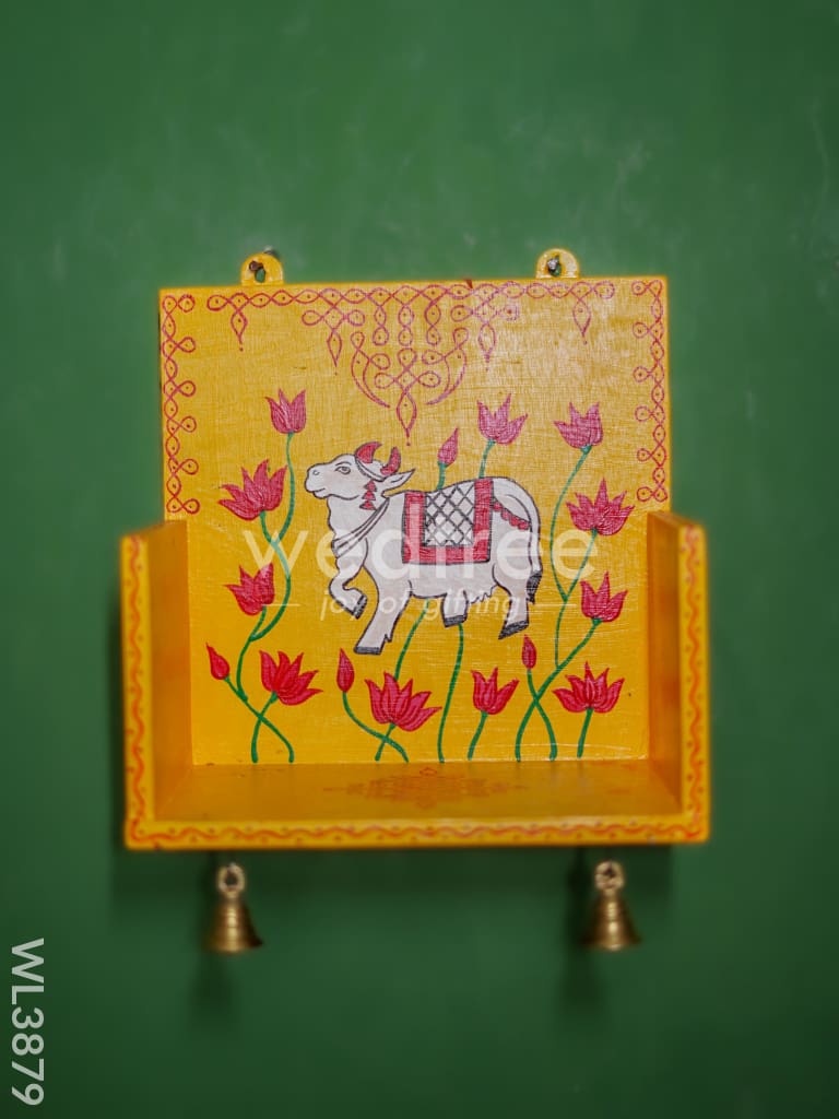 Wooden Handpainted Diya Stand with Pichwai Painting - Set of 2