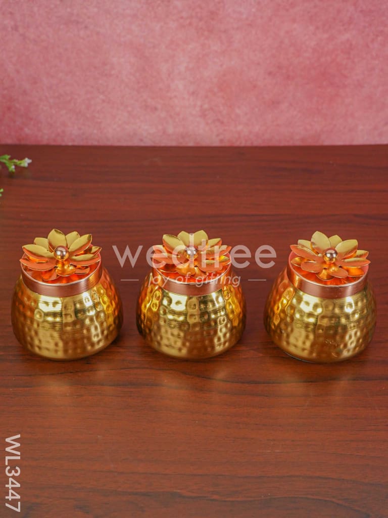 Wooden Plate with 3 Brass Dry Fruit Box