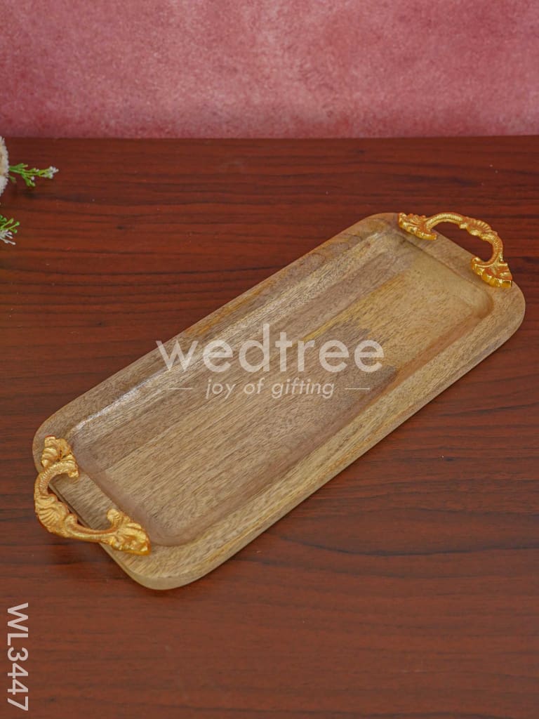 Wooden Plate with 3 Brass Dry Fruit Box