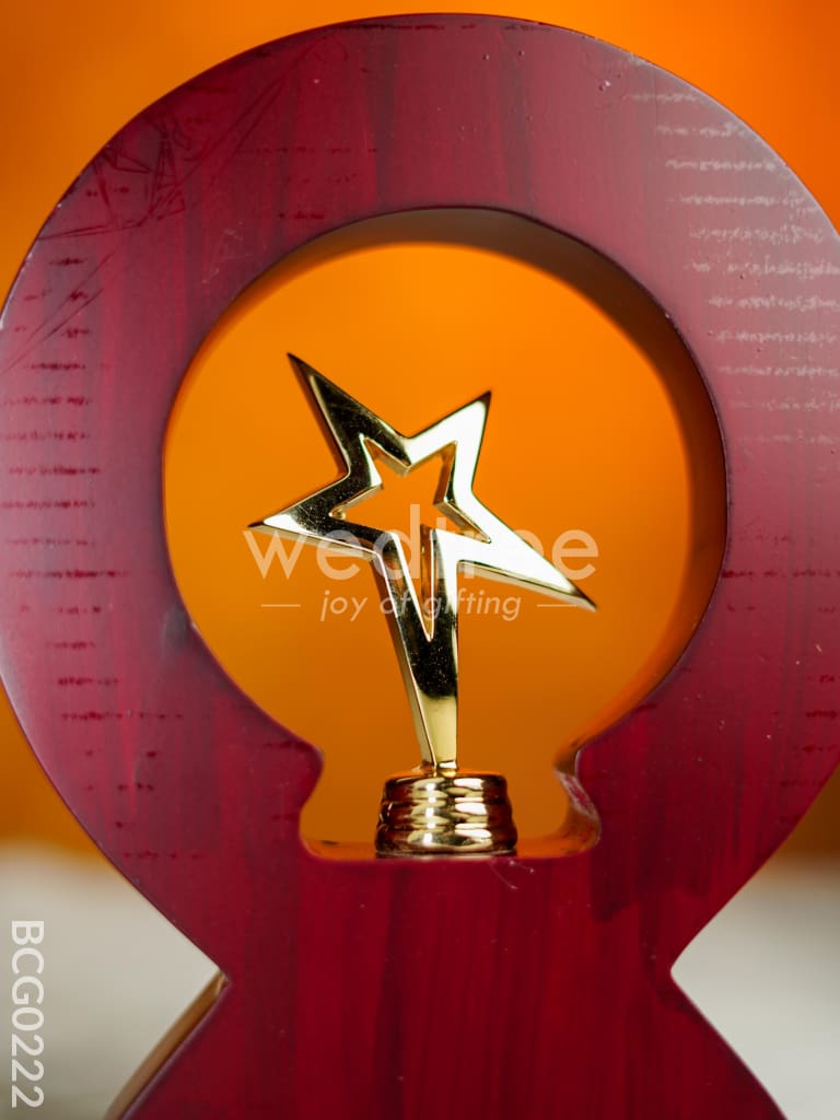 Wooden Round Trophy with Star - 8 inch