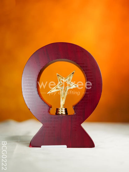 Wooden Round Trophy with Star - 8 inch