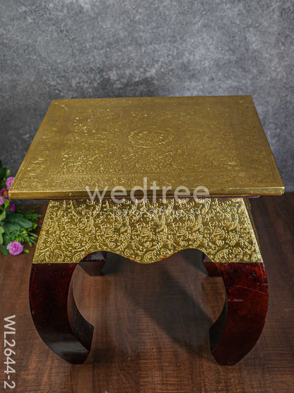 Wooden Stool with Brass Finish - 14 inch