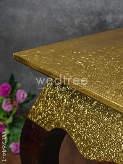 Wooden Stool with Brass Finish - 14 inch