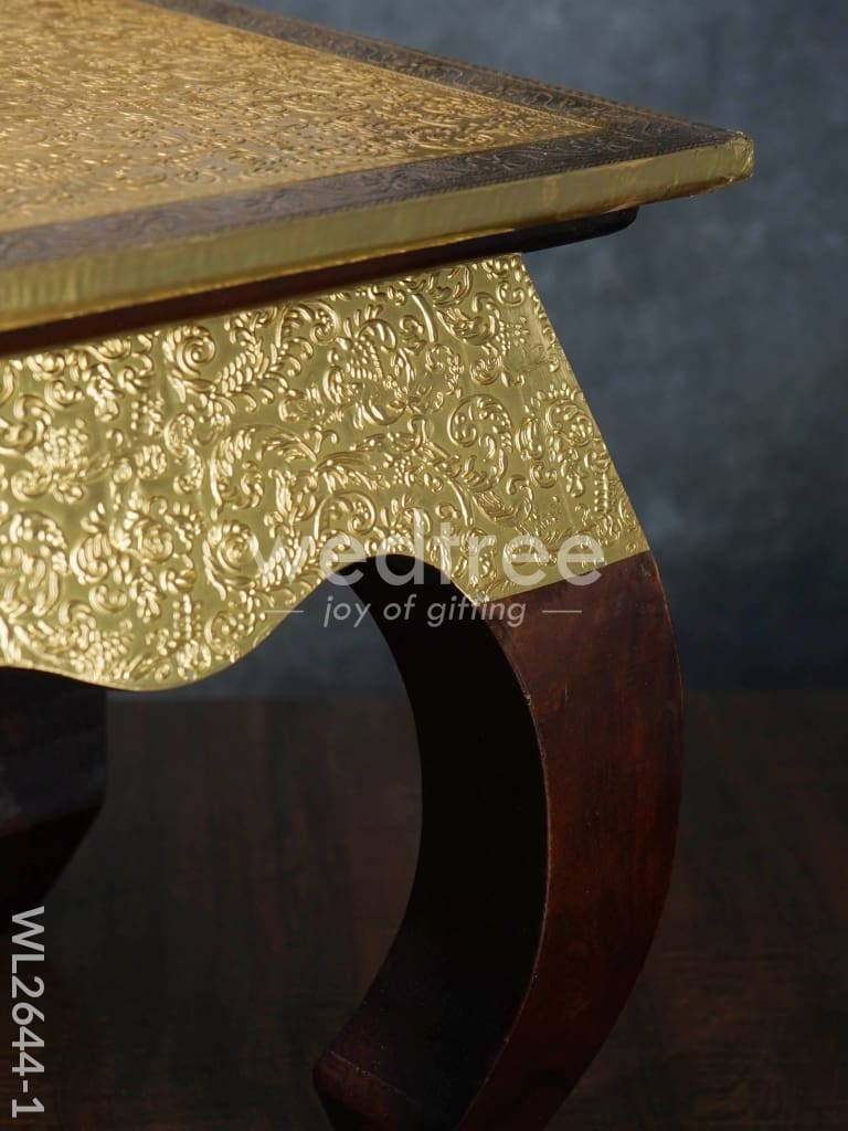 Wooden Stool with Brass Finish - 14 inch