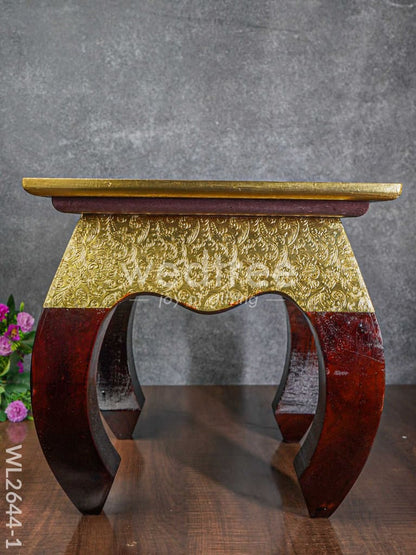 Wooden Stool with Brass Finish - 14 inch