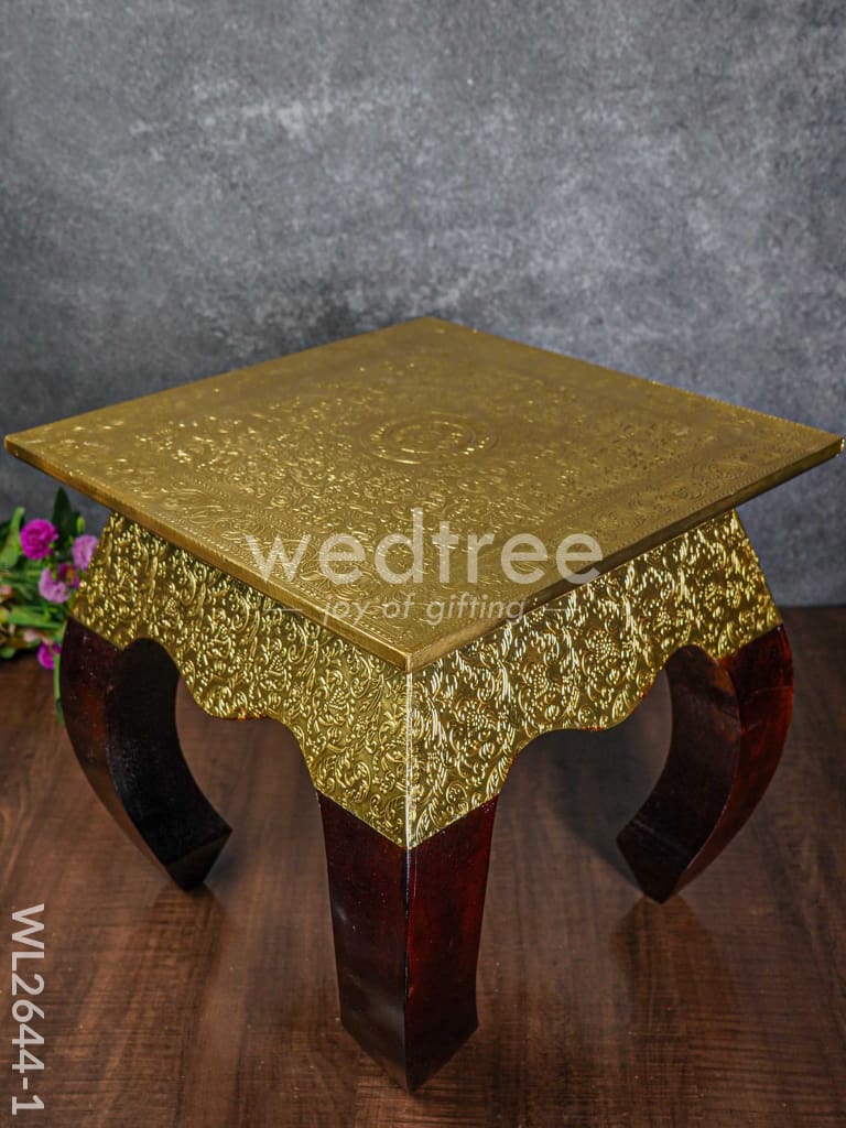 Wooden Stool with Brass Finish - 14 inch