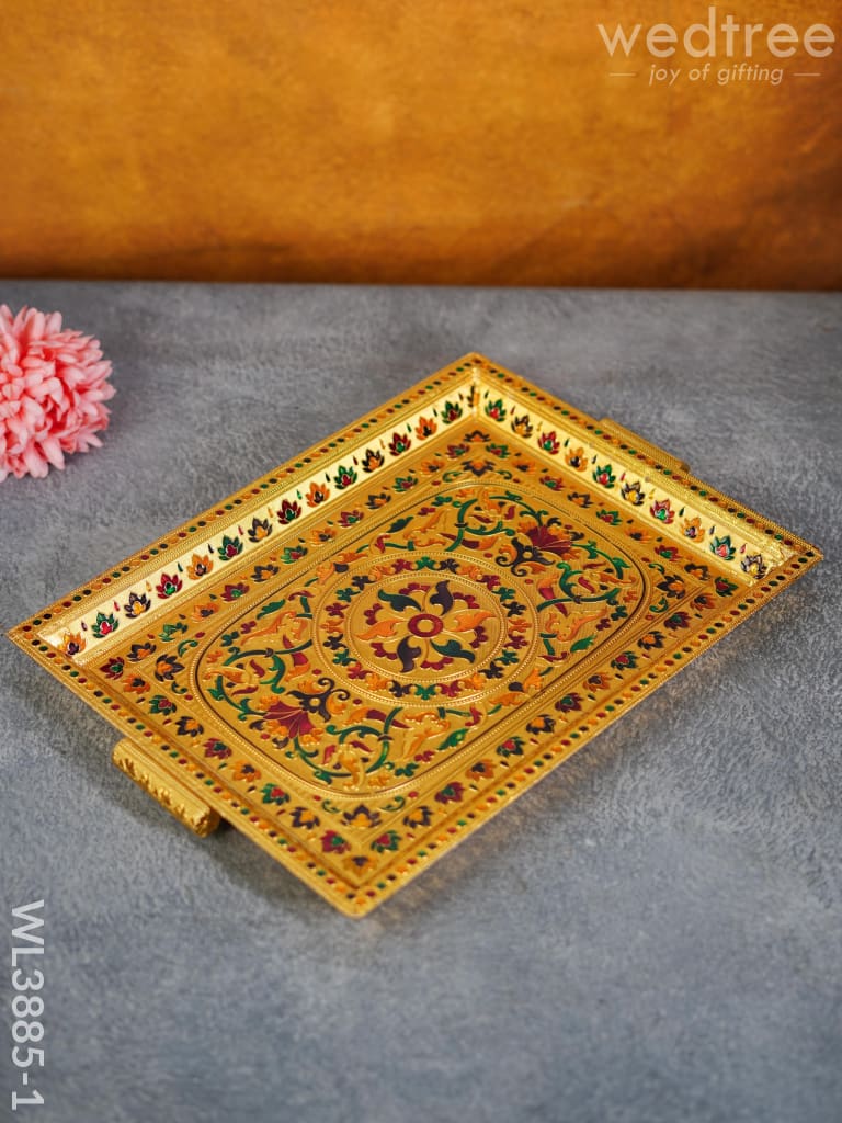 Wooden Tray with Meenakari Design