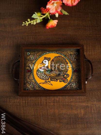 Wooden Tray with Reverse Acrylic Painting - Annapakshi