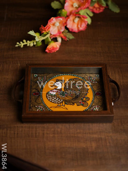 Wooden Tray with Reverse Acrylic Painting - Annapakshi