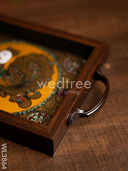 Wooden Tray with Reverse Acrylic Painting - Annapakshi