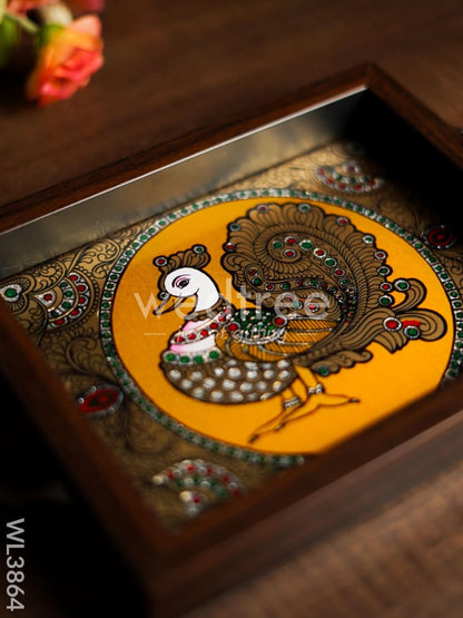 Wooden Tray with Reverse Acrylic Painting - Annapakshi