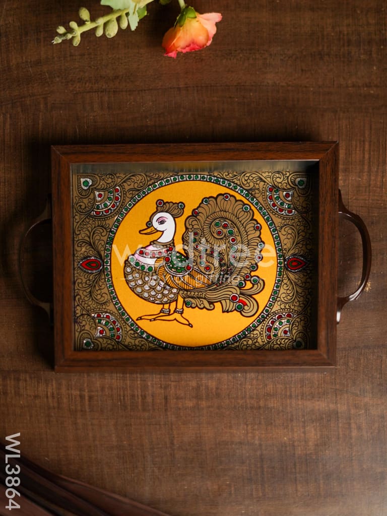 Wooden Tray with Reverse Acrylic Painting - Annapakshi