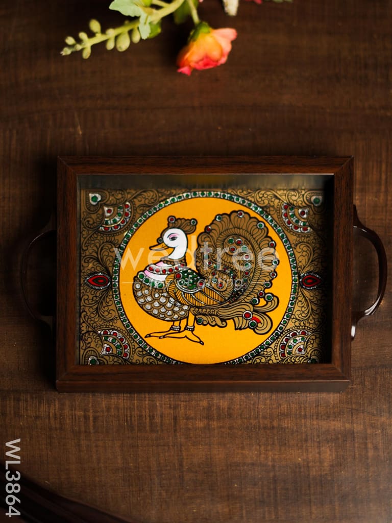 Wooden Tray with Reverse Acrylic Painting - Annapakshi