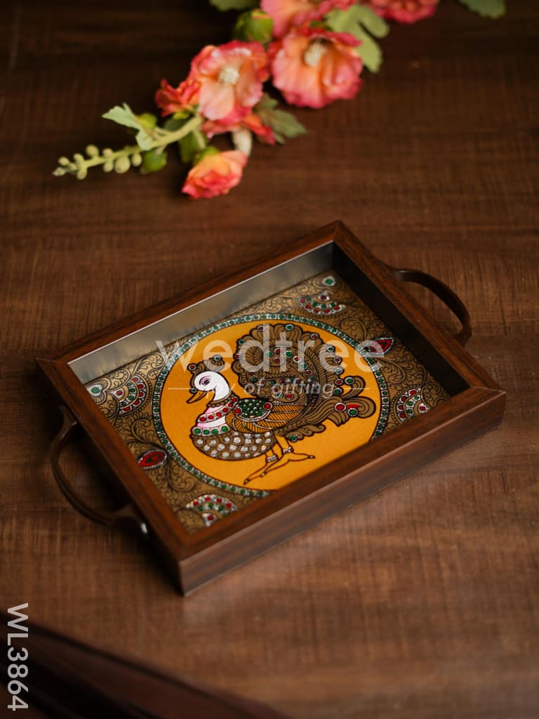 Wooden Tray with Reverse Acrylic Painting - Annapakshi