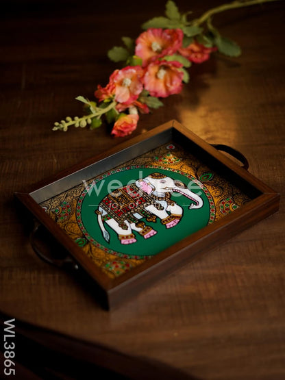 Wooden Tray with Reverse Acrylic Painting - Elephant