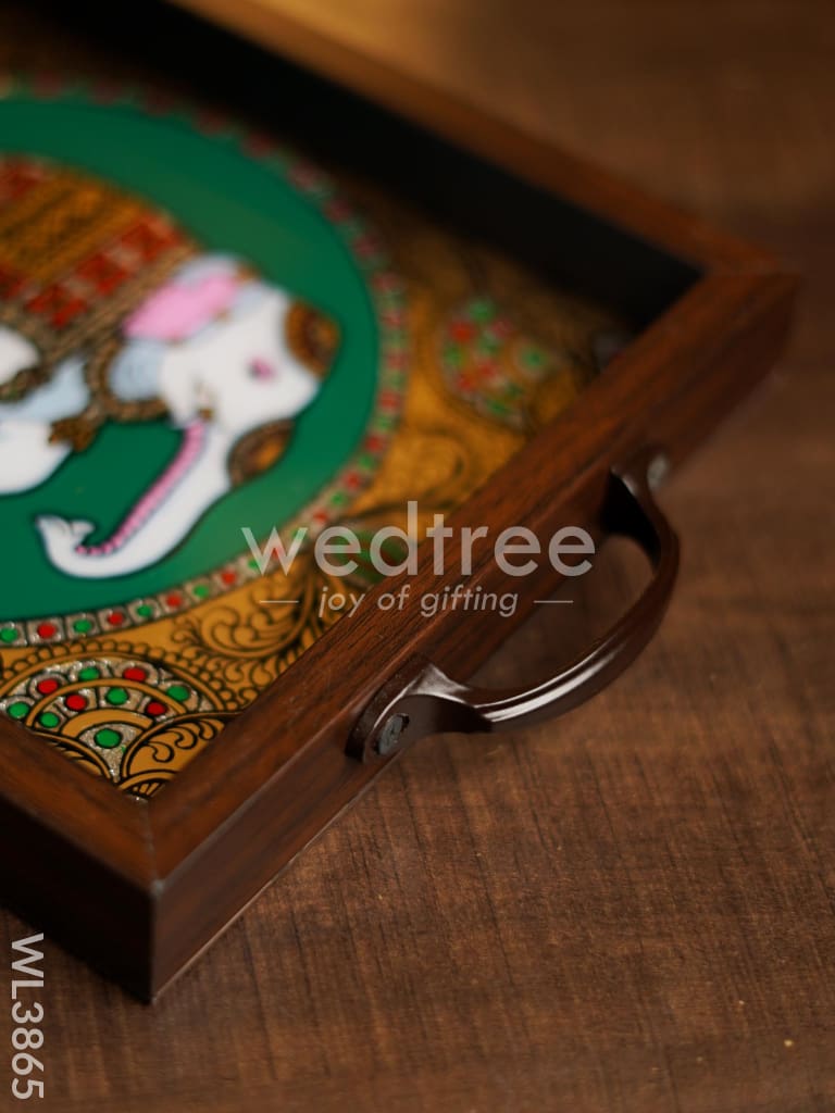 Wooden Tray with Reverse Acrylic Painting - Elephant