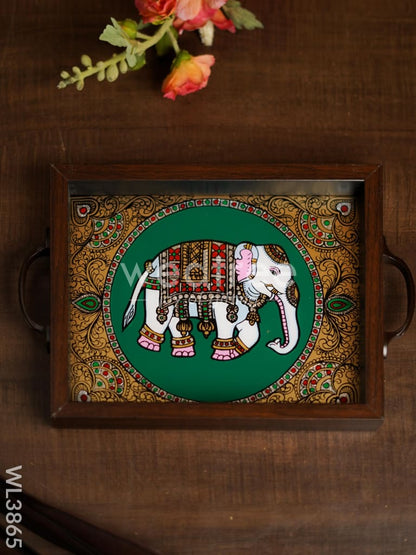 Wooden Tray with Reverse Acrylic Painting - Elephant