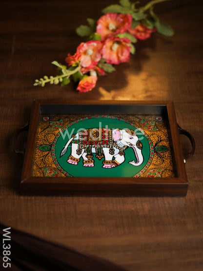 Wooden Tray with Reverse Acrylic Painting - Elephant